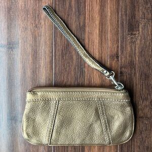 Tignanello Leather Wristlet Purse Bronze Gold 7x4” Very Nice Used Condition